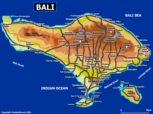 Here is a map of Bali. For a more complete list check out the Bali maps page 