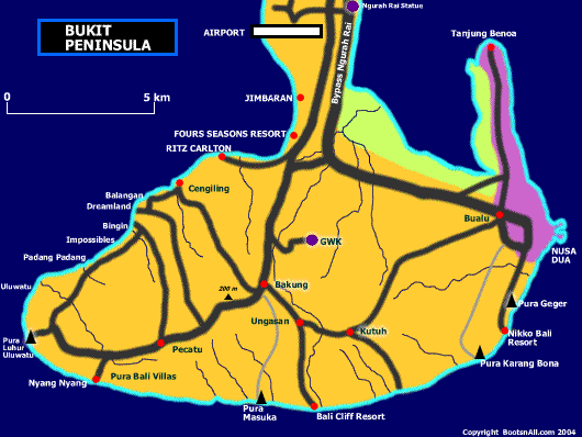 Detail Location Map of Bukit Peninsula Bali for Visitor Reference,Bukit Peninsula Bali Location Map,Bukit Peninsula Accommodation Hotels Destinations Attractions Map,Suluban Beach, Padang-Padang beach, Dreamland beach, Bingin beach, Balangan beach